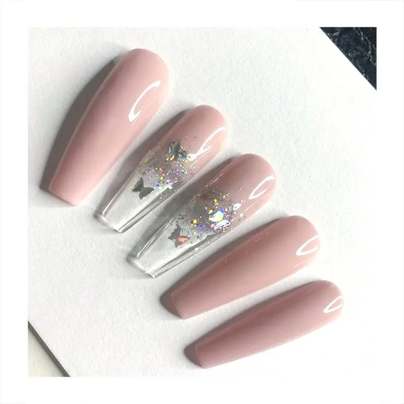 Hot Wholesale New Style High Quality Solid Color Transparent Nails New Design Customized Logo Full Cover 24Pcs Press On Nails