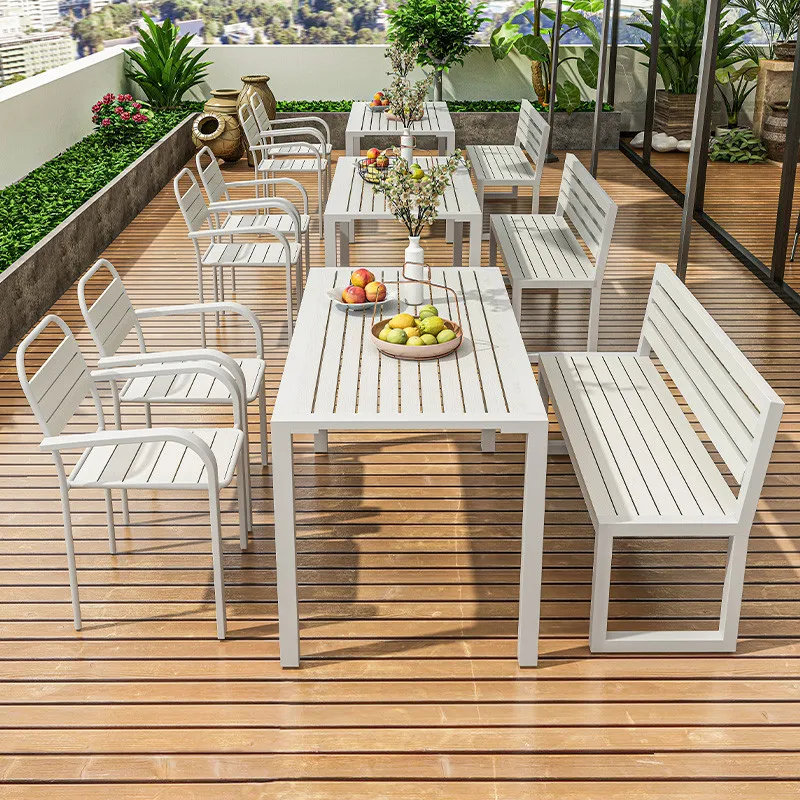 Мебель для патио садовая вилла двор балкон ресторан кафе молочный чайный магазин белый пластиковый деревянный стол садовые