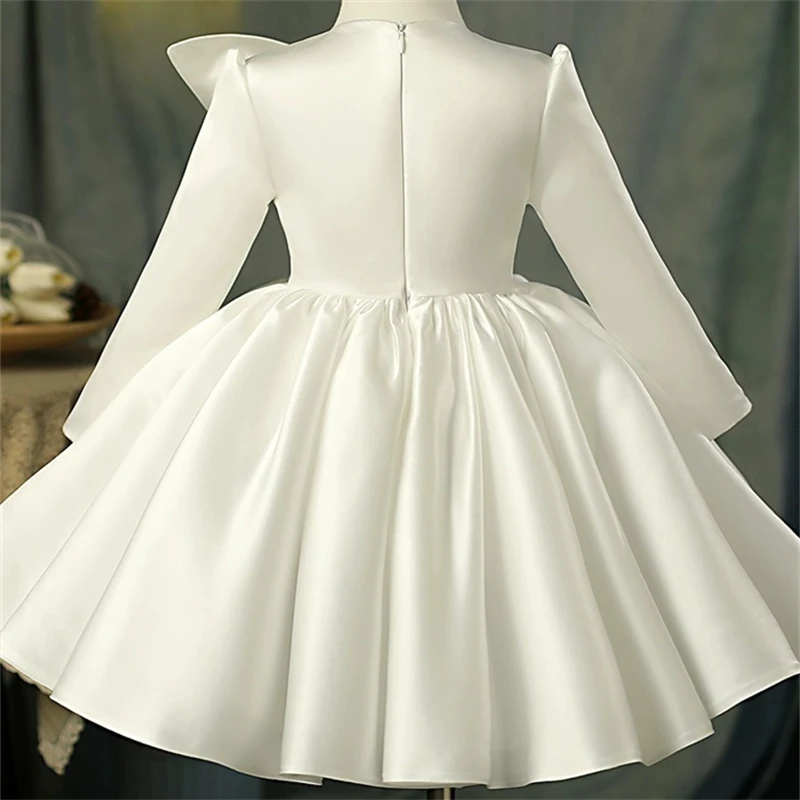 Child Girls Latest Design Wedding Dress Spring Autumn Long Sleeve Princess White Elegant Ball Gown Kids Puffy Dresses