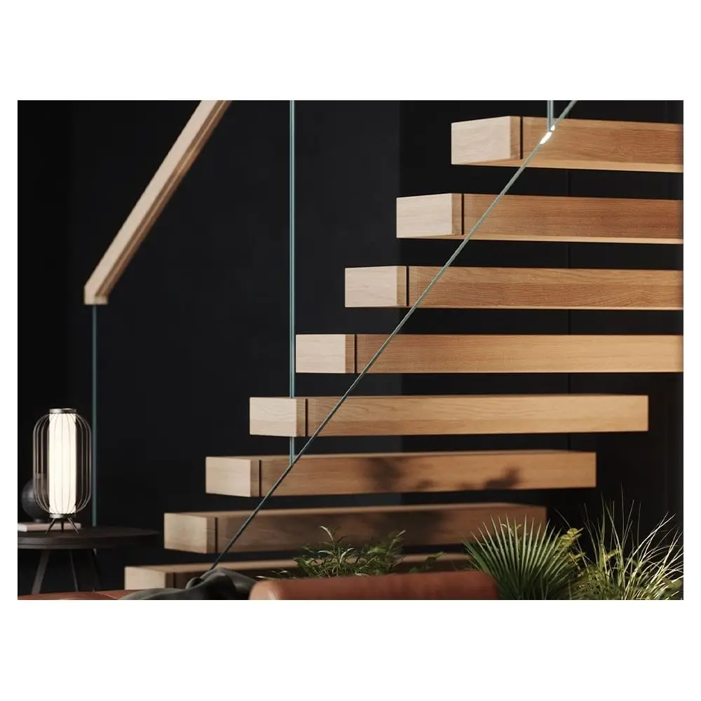 Orient Prefab Floating Staircase Modern Carbon Steel Mono Beam Beech/Oak Wood Tread Stairs Indoor/Staircase Design For Houses