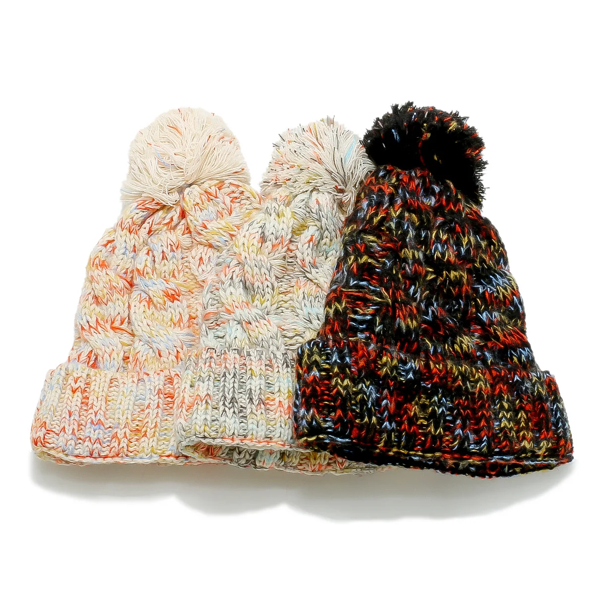 ALLCH Wholesale Winter Womens Pom Pom Beanie Soft Oversized Ponytail Knitted Cap with Solid Ribbed Design Customized