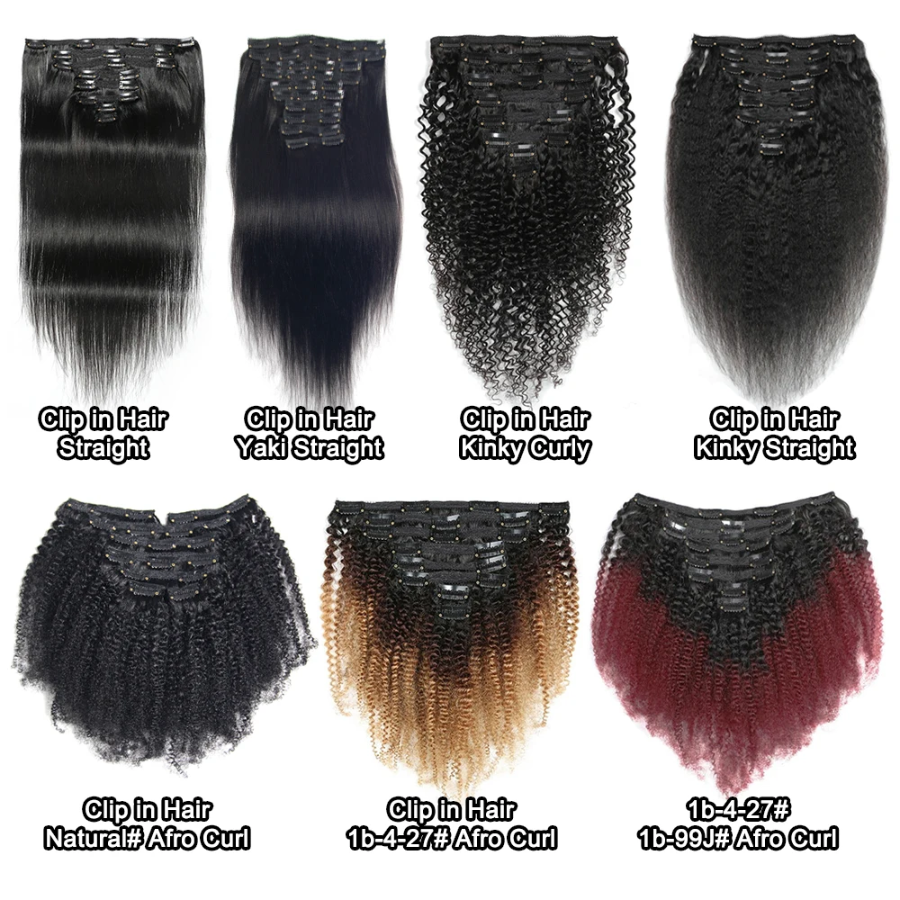 Wholesale 120g 160g 200g thickness virgin human hair with clips,afro kinky curly human hair bundles,human hair indian
