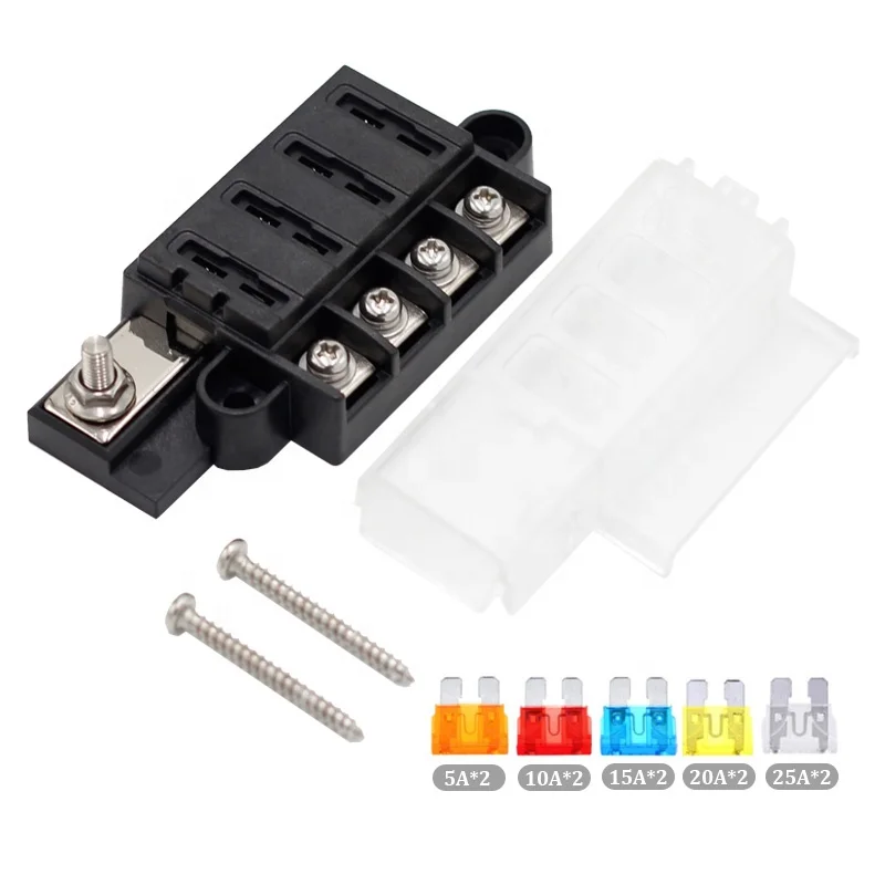 Waterproof 100A 32V 4 Way Car Blade Fuse Relay Box Holder with 20A Medium Fuse for Automotive Car Boat