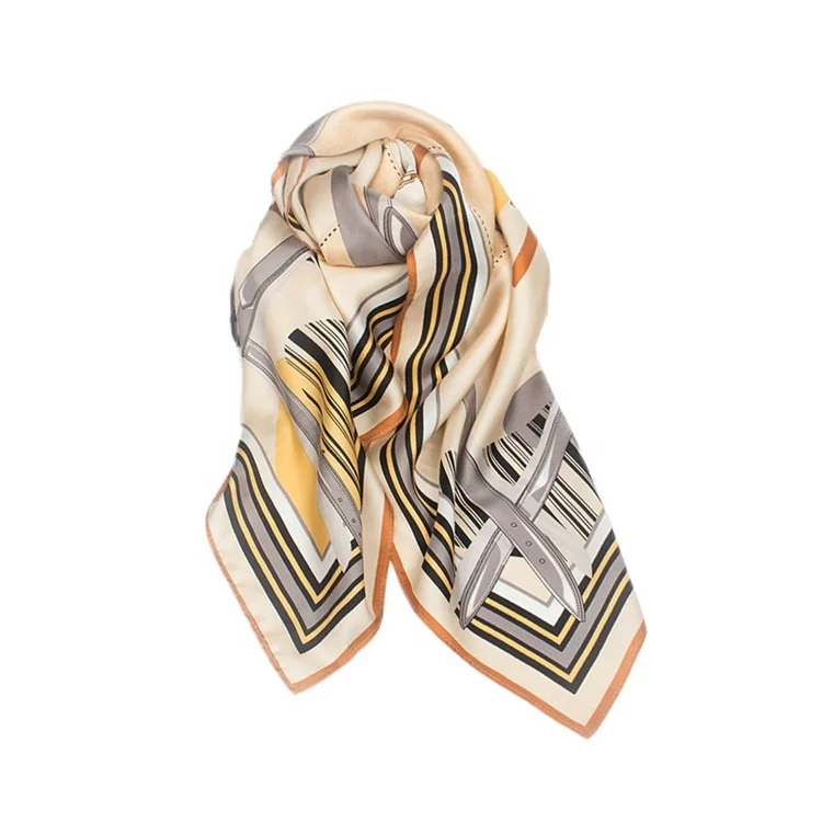 2020 Spring Custom Screen Printed 100 Pure Twill Silk Scarf Square Neck Scarves For Lady