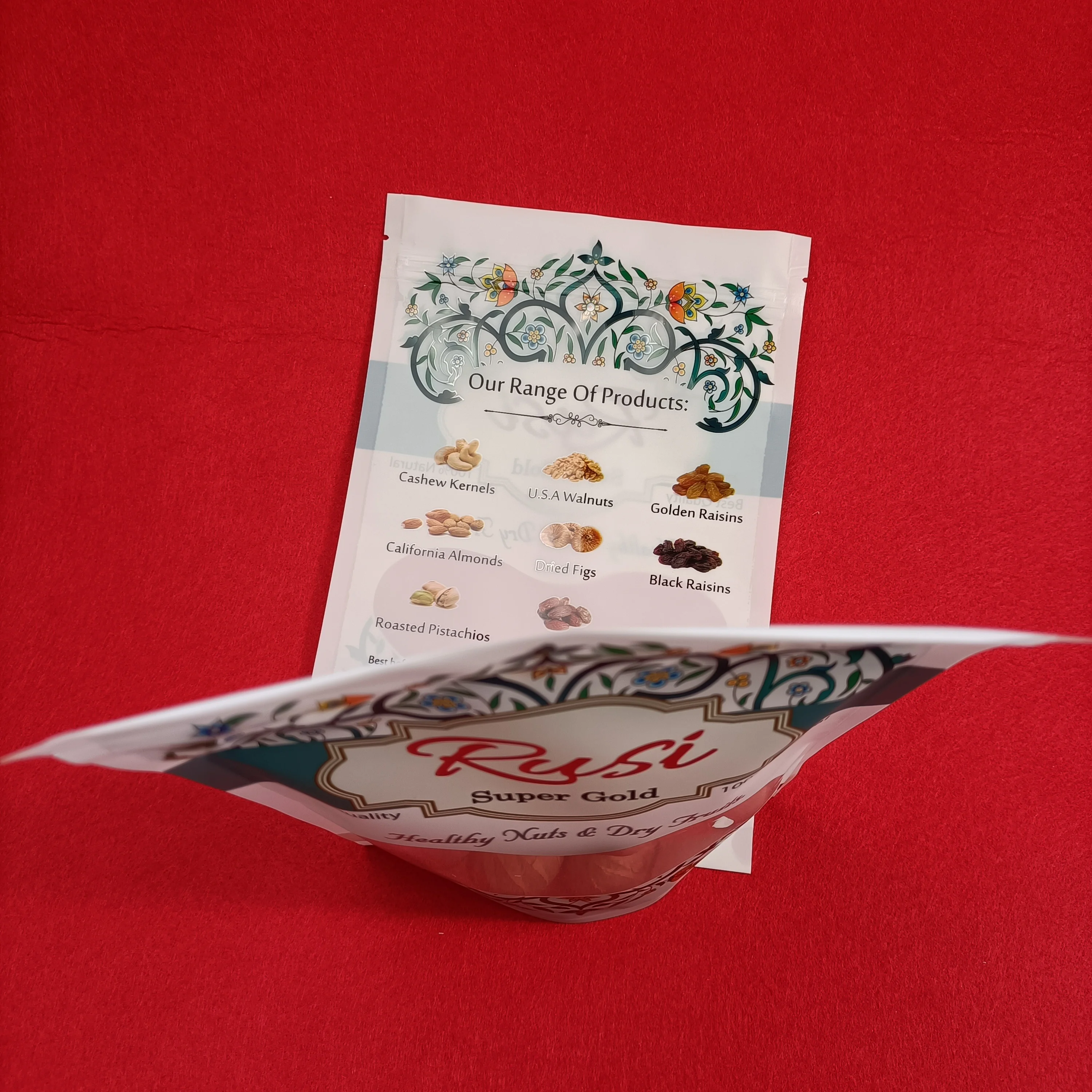 Top Zip Plastic Bag Food Packaging 3 Side Seal Zipper Bag Stand Up Pouch Ziplock Bag for Healthy Nuts and Dry Fruits