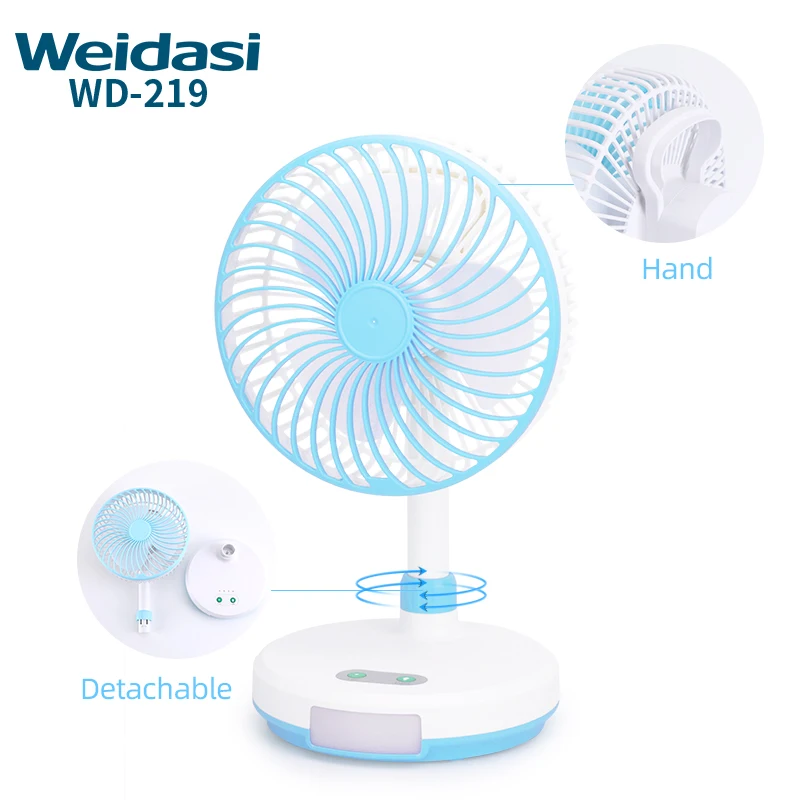 2024 Folding Portable Fan Floor Standing Fan USB Rechargeable Wireless Telescopic Fans with lighting lamp