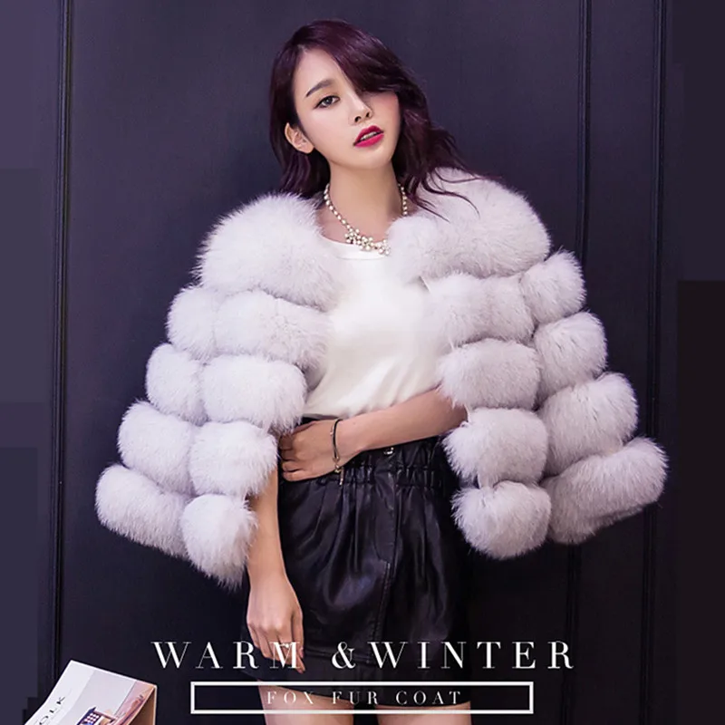 Faux fox fur coat Cropped Winter Coat Jacket Women  With Hood Fashion Short Style Fake Fur Coat