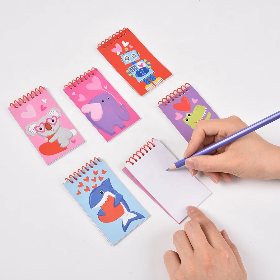 Custom Print Valentine Mini Notebooks Set Small Spiral Cute Animals Notepads Diary Hearts Notebooks Party Favors 24PCS