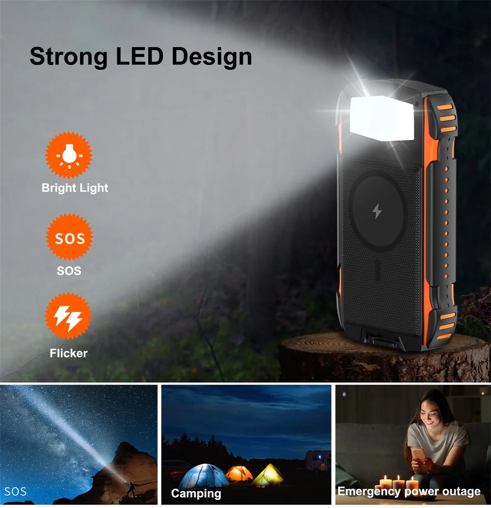 Solar Charging High Capacity Portable Waterproof Strong Camping Light Outdoor Magsafing Solar Power Bank