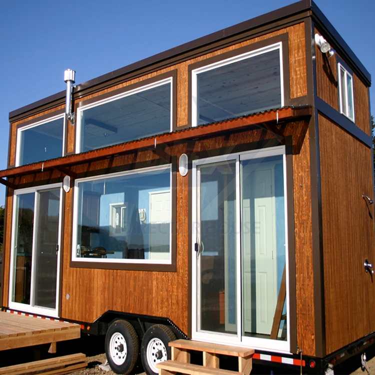 Wood and steel two story container house with trailer manufacture