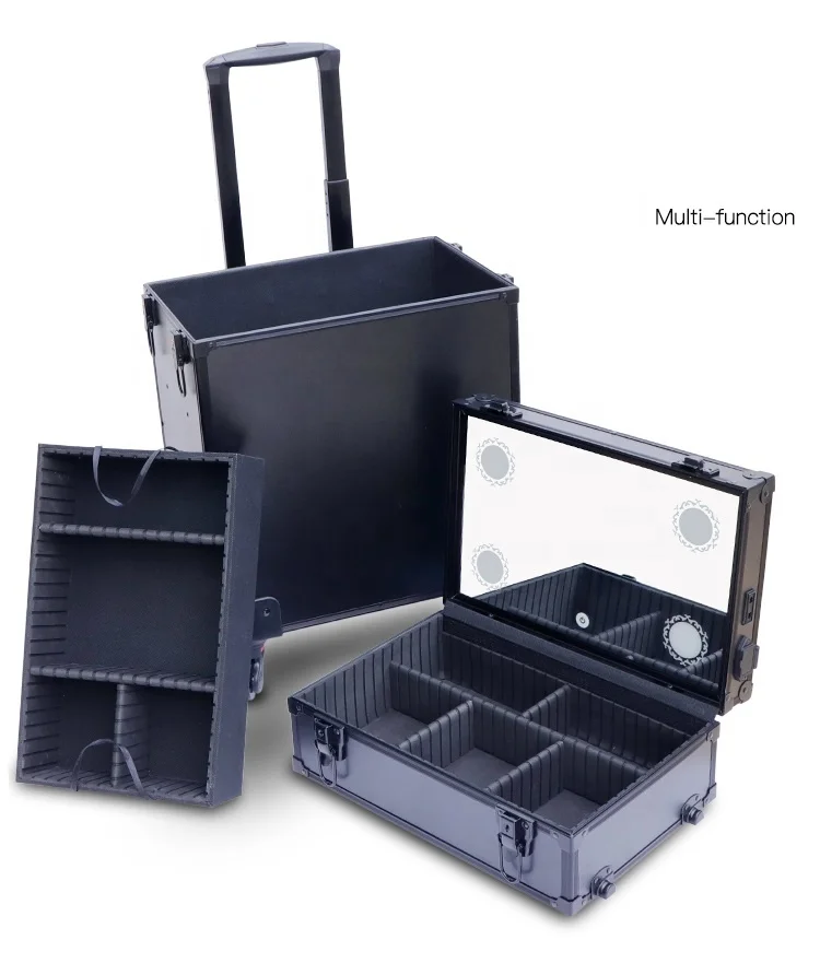 Yaeshii Professional Makeup Artist Cosmetic Case Beauty Trolley Suitcase LED Light Mirror Box Rolling Luggage