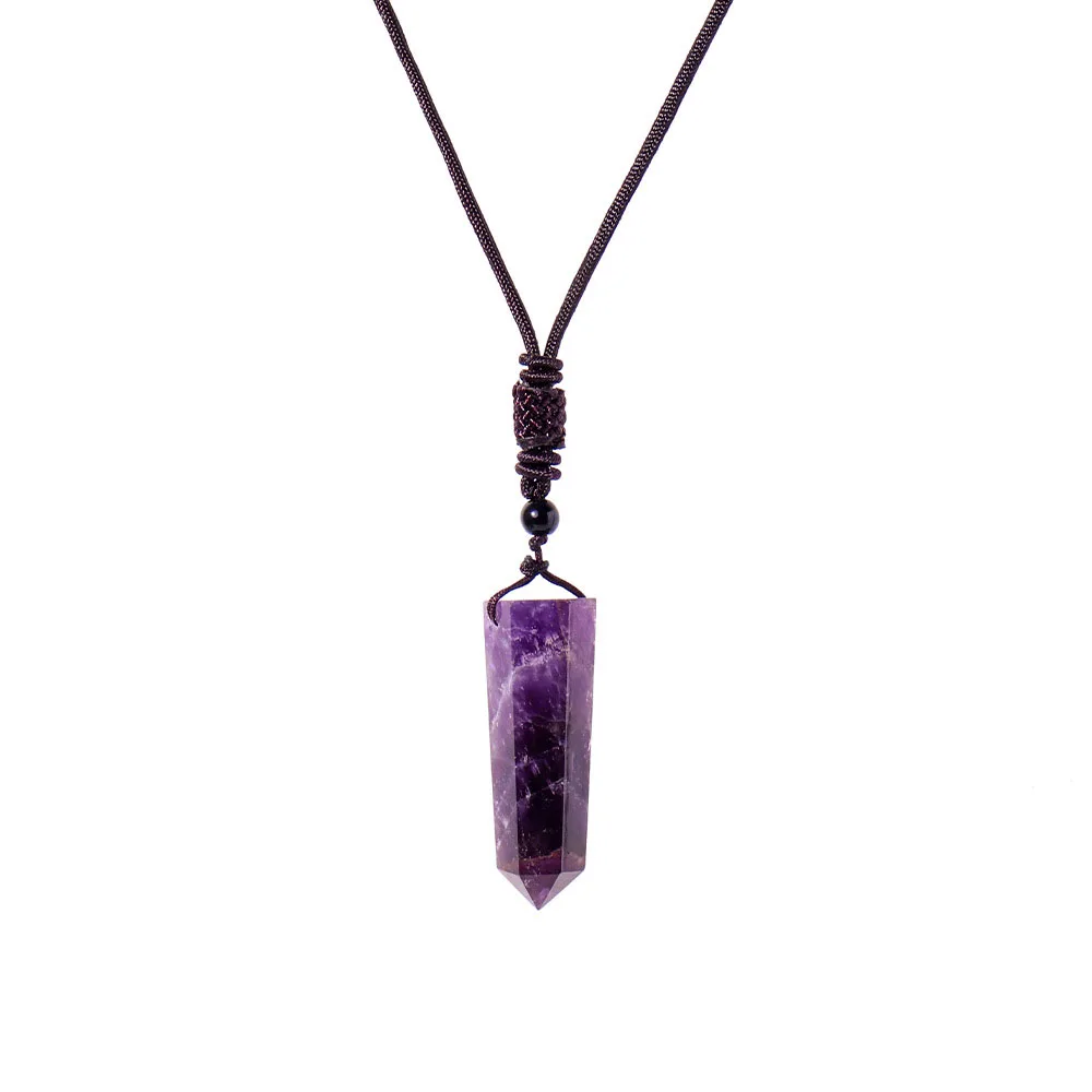 Hot Selling Natural Crystal Column Crystal Agate Birthstone Raw Stone Polished Hexagonal Pendant Diy Crystal Jewelry Necklace