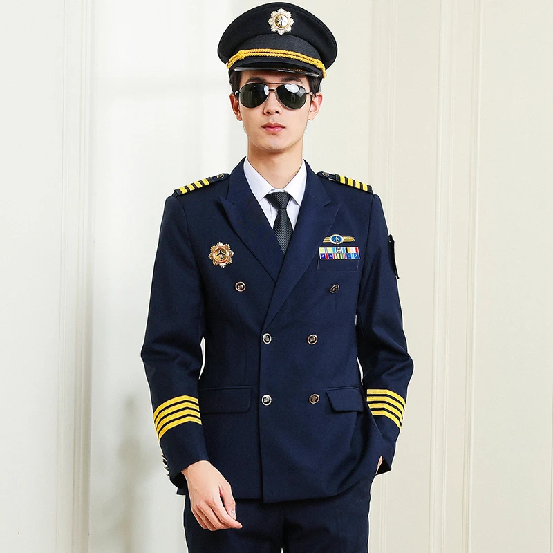 
Navy Blue Pilot Military Captain Pilot Uniform Suit Airline Uniforms 