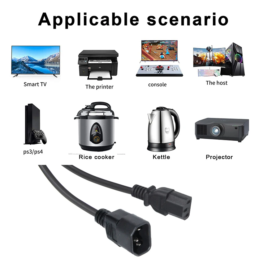 Ac 10A 250V 3 Pin Prong Extension cord Iec C14 To Plug  C13 ac Power Cord Cable