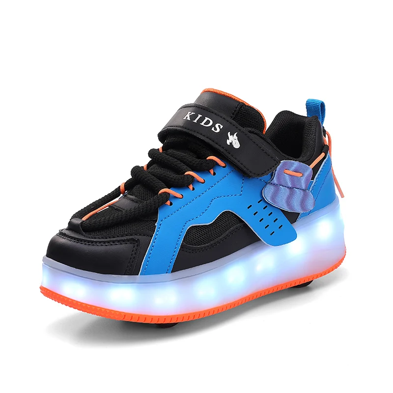 Suwanee Kids Sport Skate Shoes Adult and Children Roller Skating Kick Out Wheel Shoes 4 Wheels Deformation Customized.