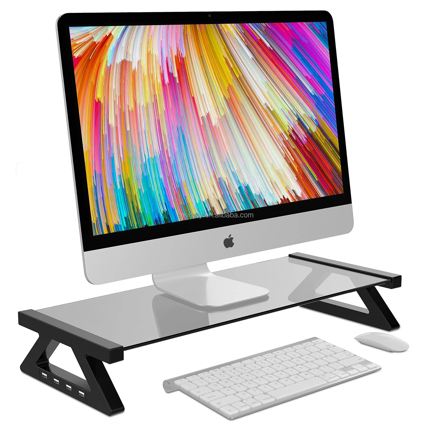Office Tempered Glass  Transparent Monitor Stand ABS Stand for Computer Monitor Laptop With 4 USB Ports