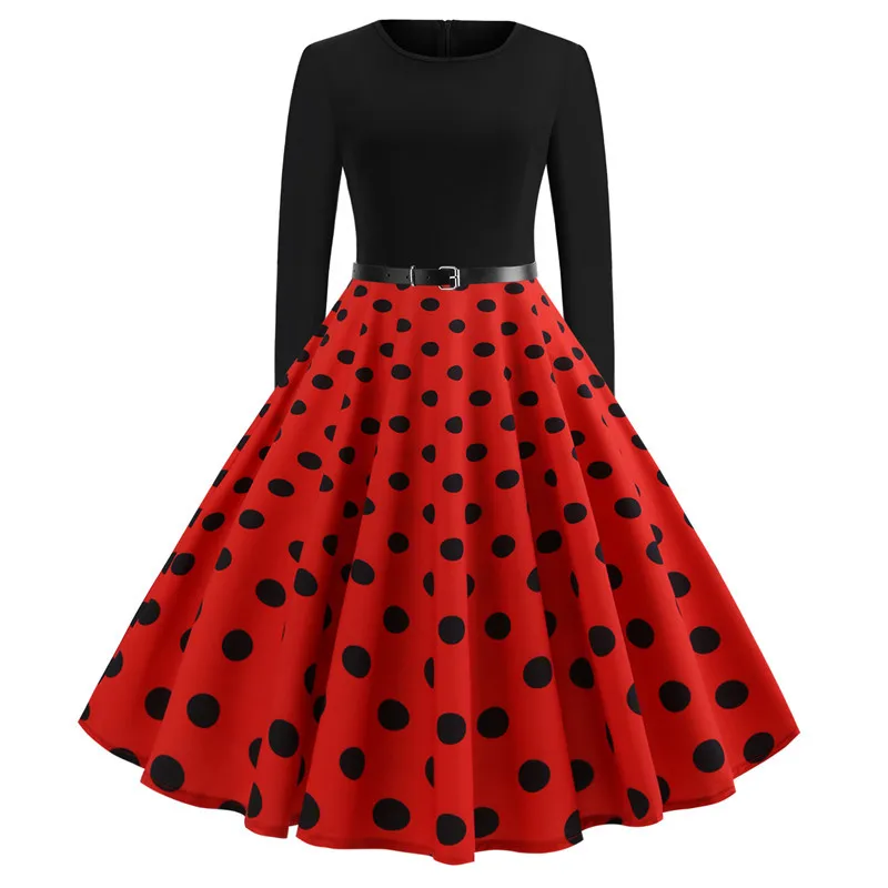 Long Sleeve Printed Polka Dot Dress Women