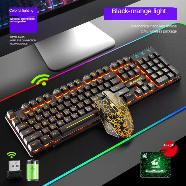  USB 2 4G Беспроводная 3 точек/дюйм Регулируемая компьютерная клавиатура и мышь с