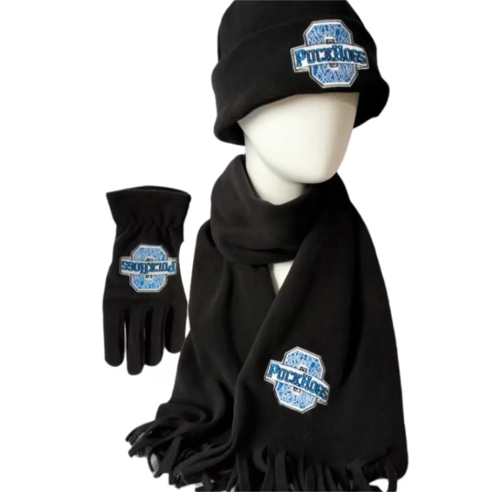 Low price best selling huge stocks polar fleece Men winter Gloves scarves hats three piece suit