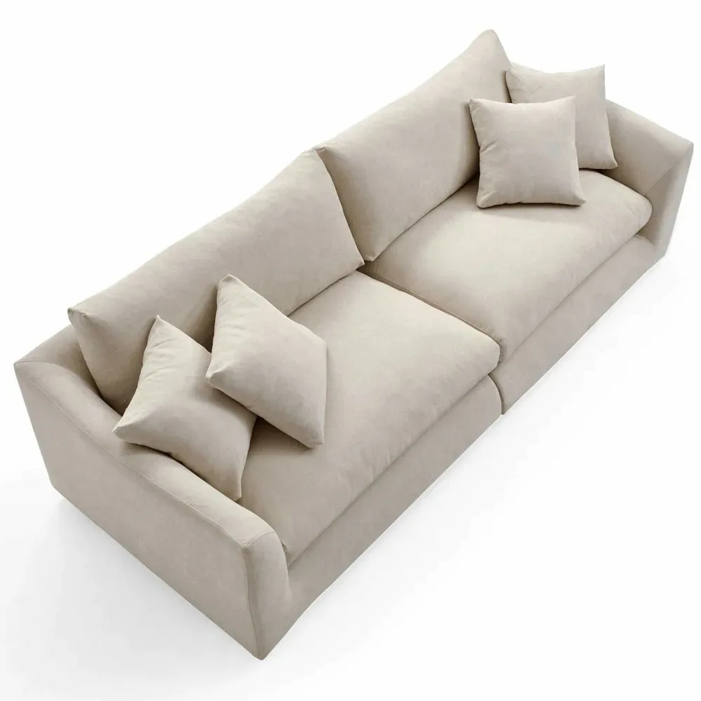 Comfortable Modern White Velvet Linen Fabric Feather Modular Sectional Sofa Set for Living Room