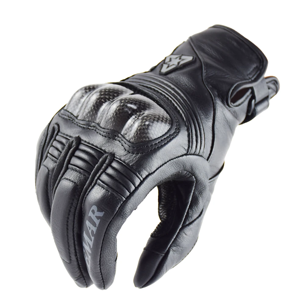 Vemar Retro Men Genuine Leather Motorcycle Motorbike Motocross Gloves Carbon Fiber Outdoor Riding Protective Moto Glove Brown