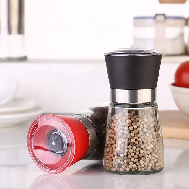 Manual Plastic Sea Salt and Pepper Mill Spice Grinder glass spice jar seasoning container