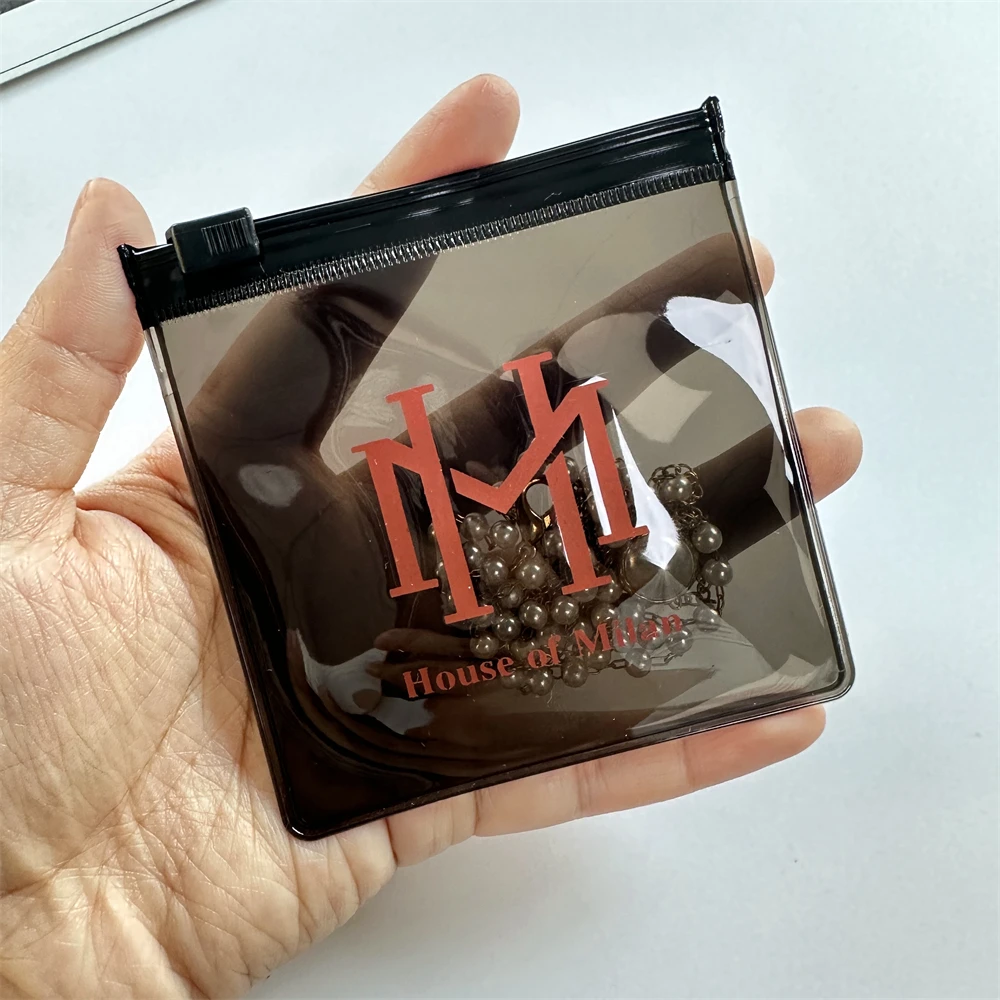 Luxury Brand Logo Small Translucent Black Zip Lock Packaging Bag Printed Plastic Jewelry Pouch Custom PVC Zipper Bag For Jewelry