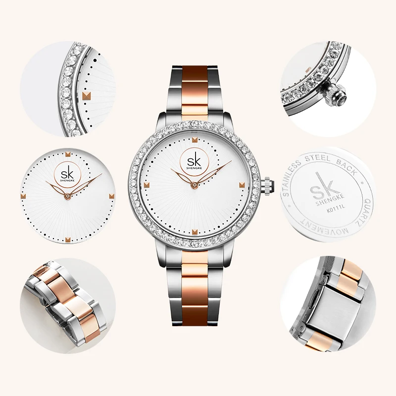 SHENGKE SK K0111L Stainless Steel Band Fashion Luxury Watches Woman Wrist Japan Movement Quartz