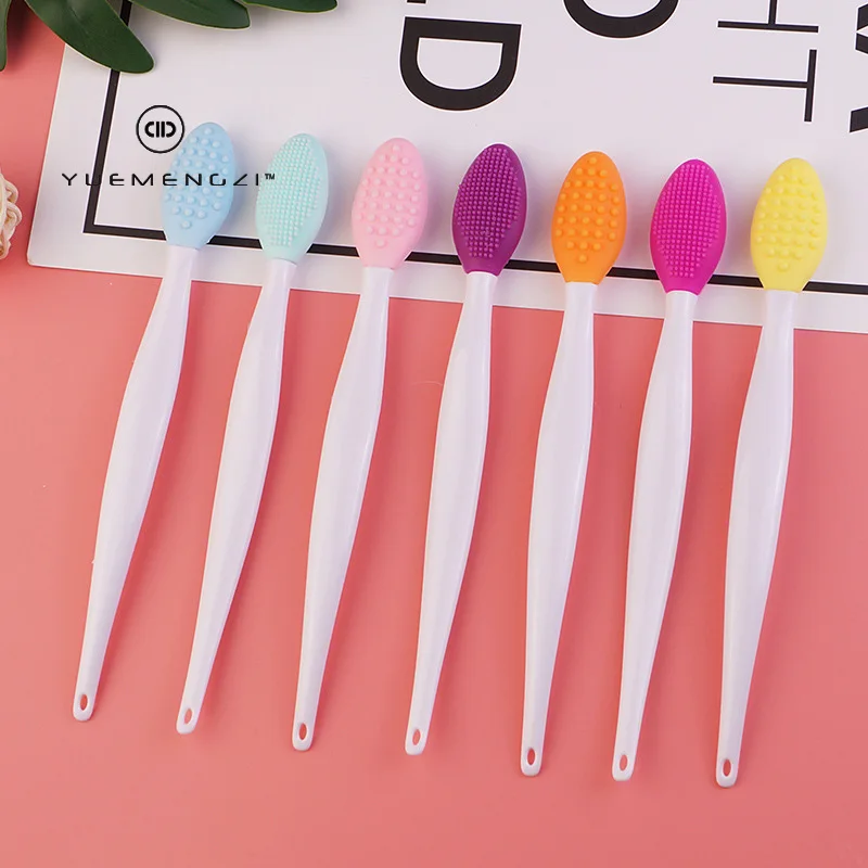 Private Label Exfoliating Lip Brush Nose Cleaning Brush Double Side Soft Silicone Lip Scrub Tool & Nose Blackhead Remove Brush