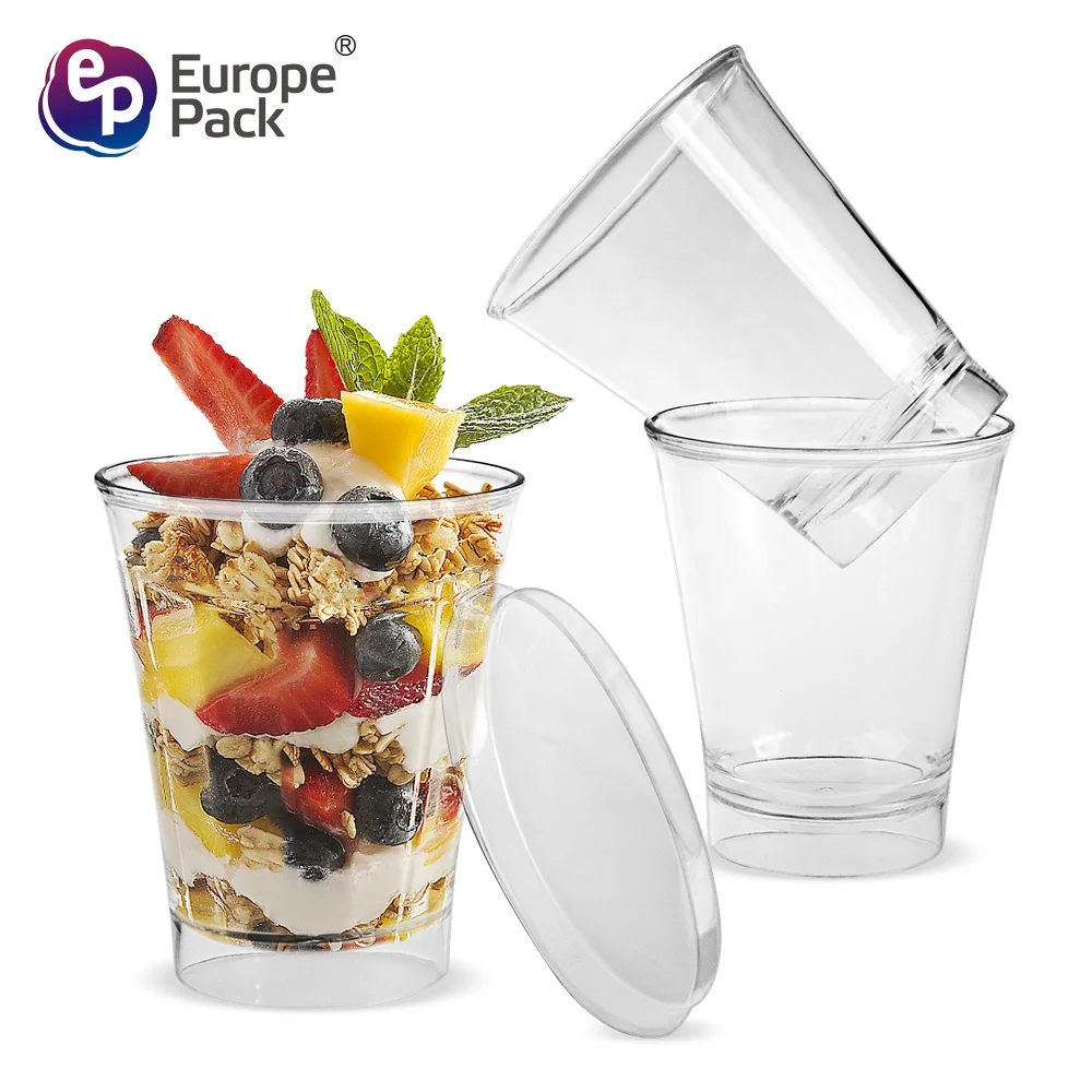 Вечеринок одноразовые десертные посуда 300 мл пластиковая чашка для холодных напитков, чашки с крышкой
