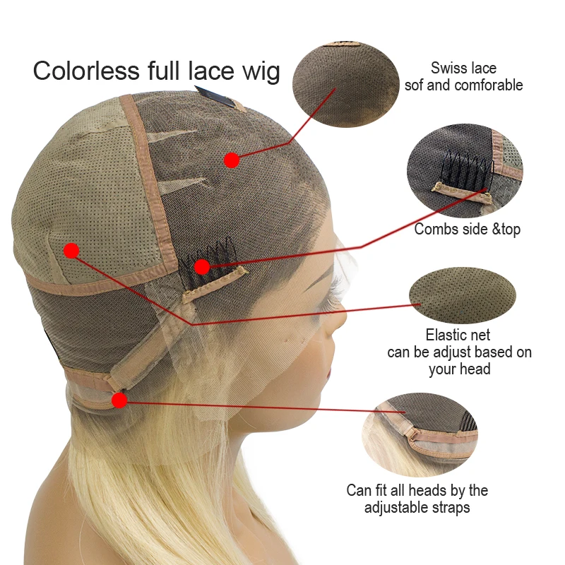 
Top Quality 150% 180% 200% density indian hair straight 1b 613 ash blonde ombre full lace human hair wig 