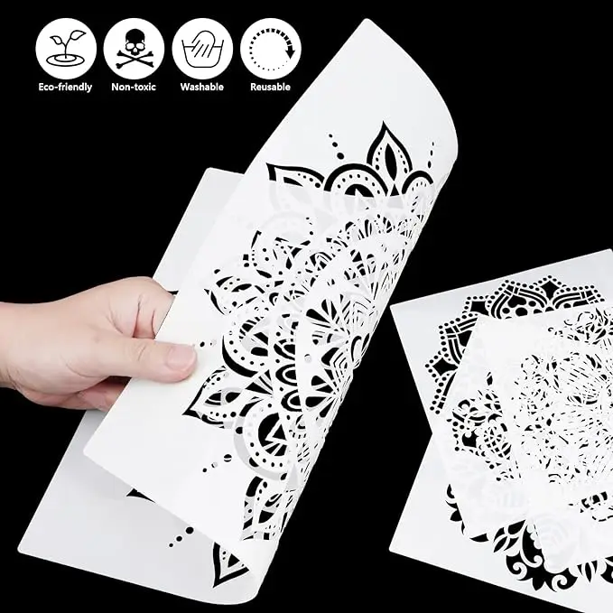 4Pcs Large Mandala Craft Stencils Kit Reusable DIY Drawing Painting  Flowers Dotting Shapes Stencils for Painting