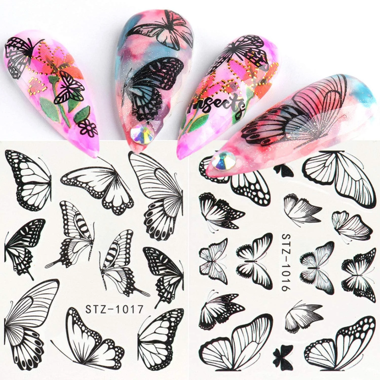 Colorful Nail Wraps Stickers Decals Nail Sticker Art Designer Butterfly Nail Sticker with Different Types