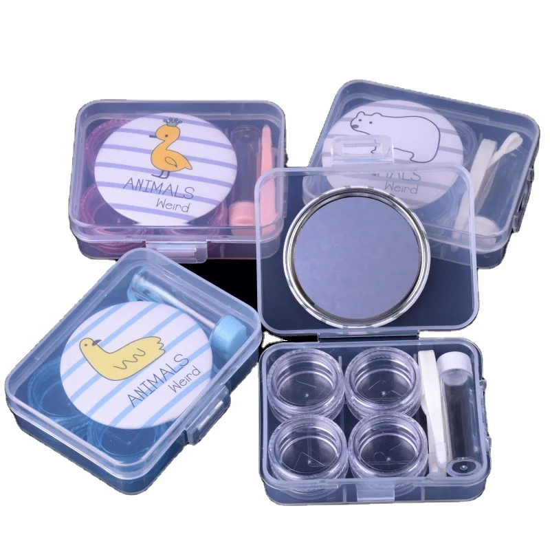 Customizable Cartoon Letter Contact Lenses Case Boxes 2 Pairs Travel kit Portable Contact Lens Cases with Mirror