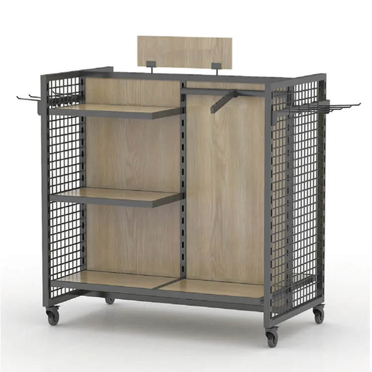 Metal Customized Retail Store Fixtures Wood Gondola Display Rack for Clothes