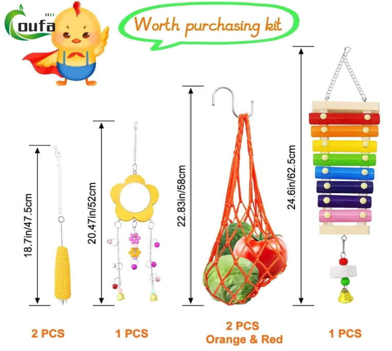 6 PCS Chicken Vegetable Fruit Hanging Feeder toy Chicken coop Chewing Foraging Accessories toy for Hens Roosters Chicks