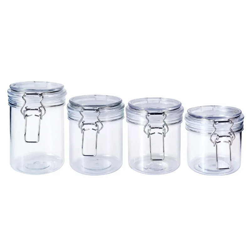 Wholesale 50ml 100ml 200ml 500ml clear plastic round pet candy bean food packaging Sealed storage jars with lids