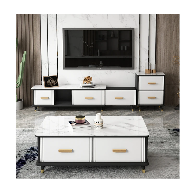 
Living room furniture High Gloss Painting White Marble Top Wooden Legs Coffee Tea Center Table 