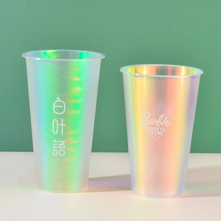 Yuehongkai Plastic Disposable Custom Printed Iml Packaging Round Boba Tea Cup Iml Drinking Containers With Lid