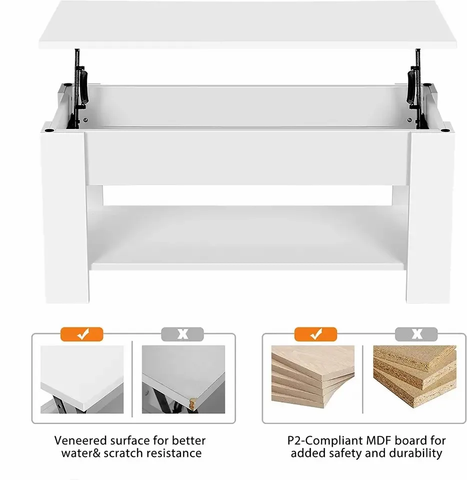 Modern Multifunction Adjustable Pop-up Center Wood Extendable Lift Up Top Coffee Table Living Room Furniture