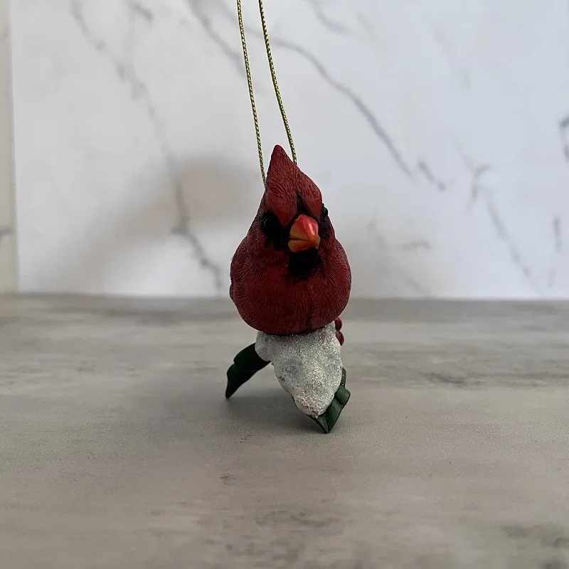 Unique Xmas Resin Cardinal Statue Beautiful Red Bird Figurines for Craft Model Christmas Tree Ornaments