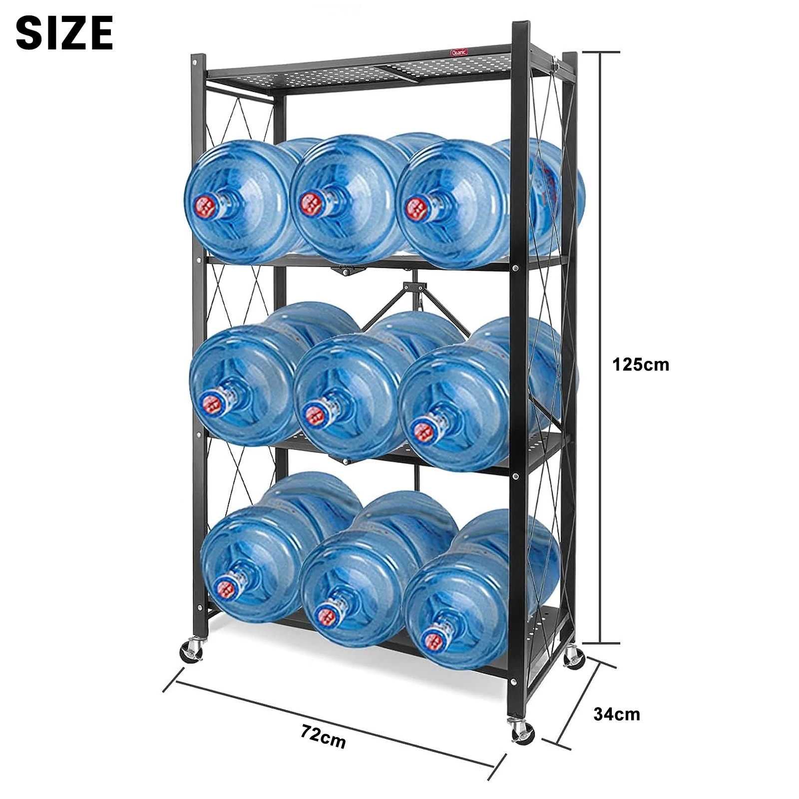 Medium Duty Home Use Easy Assembly Stackable Folding Metal Kitchen Organizer Shelf Mobile Foldable Storage Rack With Wheels