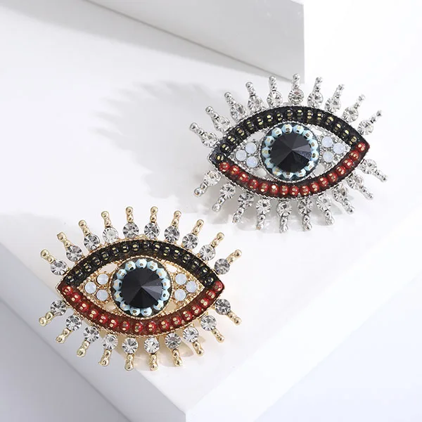Factory Direct Sale High Quality Rhinestone Blue or Black Teardrop Crystal Eye Design Brooch Pins for Women
