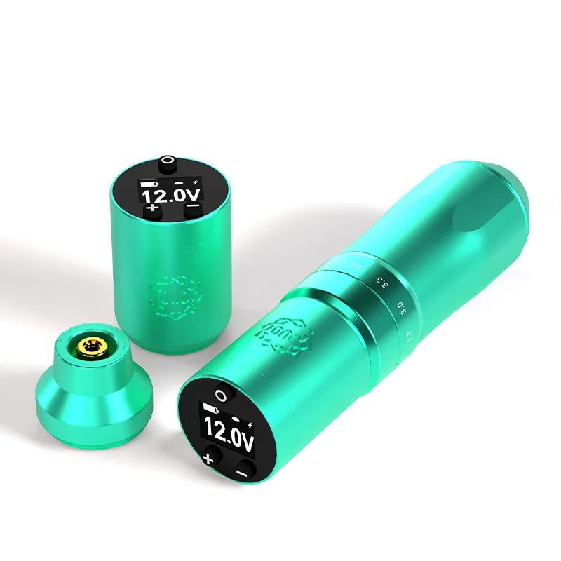 Wireless and RCA tattoo machine with adjustable stroke in green: ACE PEN 2 by OUO