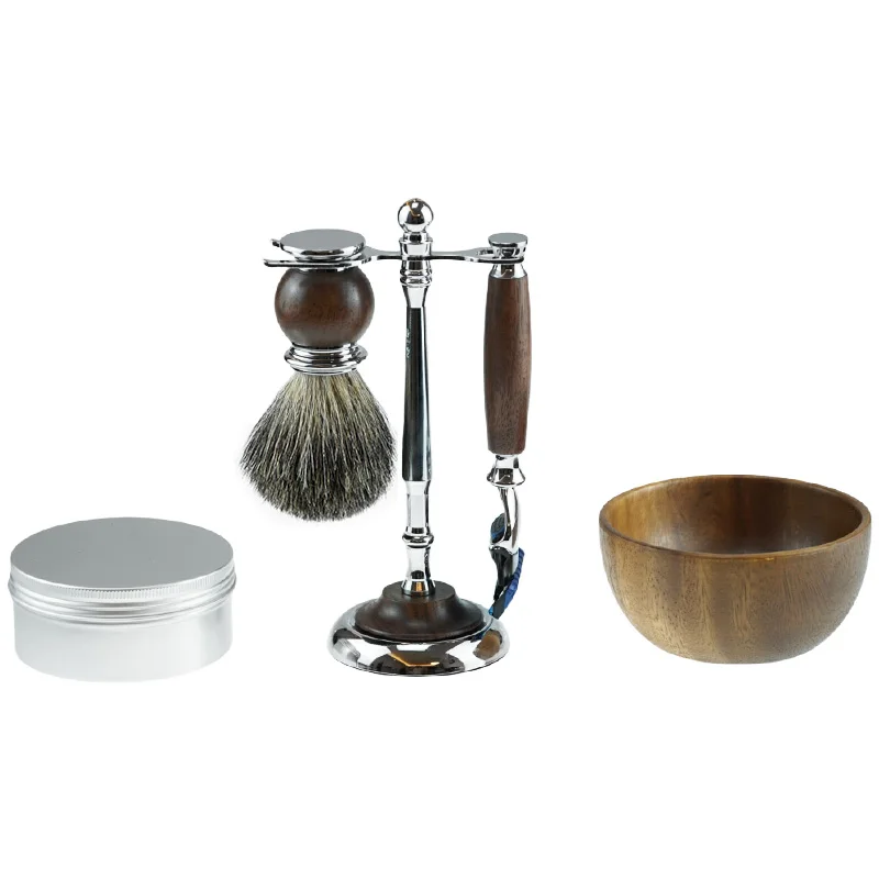 Weshare Festival Gift Wooden Barber Straight Handle Razor Handle Customized Logo Wooden Razor Handle Razor Blade Set