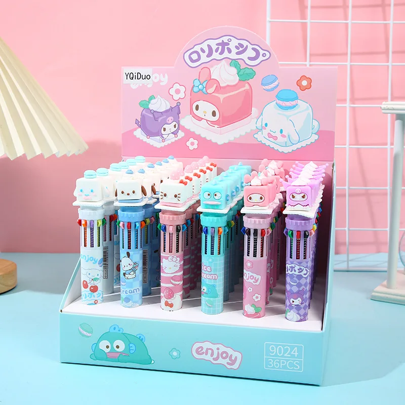 Милые канцелярские товары милая разноцветная ручка Kawaii Sanrio Подарочная детская шариковая с мультяшным 10 видов цветов
