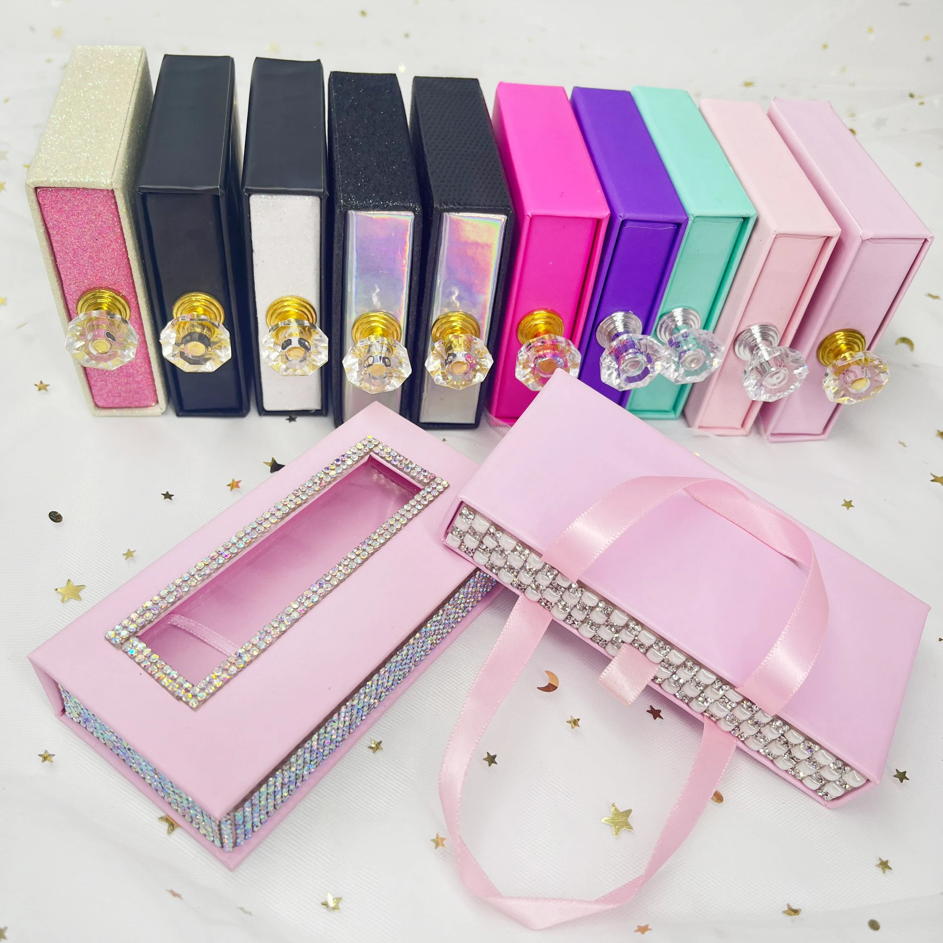 Wholesale eyelash packaging With chain OEM logo 10-14mm mink eye lash window lashpackaging box