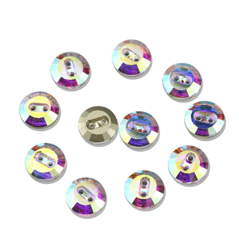 diy garment sewing accessories shirt button 10mm flat glass diamonds round AB color crystal buckle 2 holes gemstone rhinestones