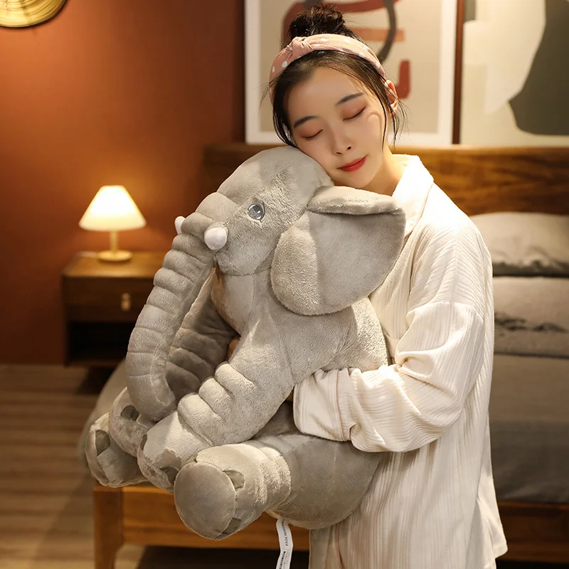 Custom Soft Lovely Gray Elephant Pillow Stuffed Animal Plush Toy Baby Sleeping Plush Big Elephant Toy