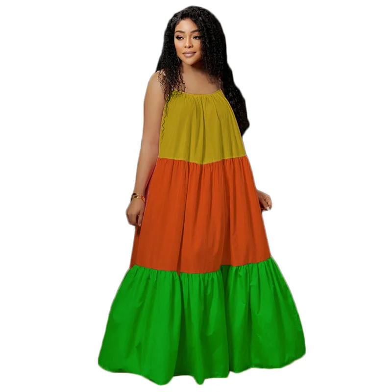 Wholesale Fashion Summer Color Blocking Plus Size Sundress African Maxi Dresses